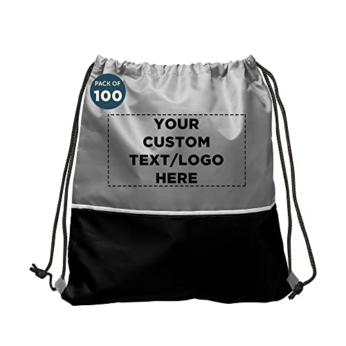 Discount Promos 100 Easy Go Drawstring Backpacks Set - Customizable Text, Logo - Polyester, Convenient, Innovative Features, Stylish - Black #TOP7