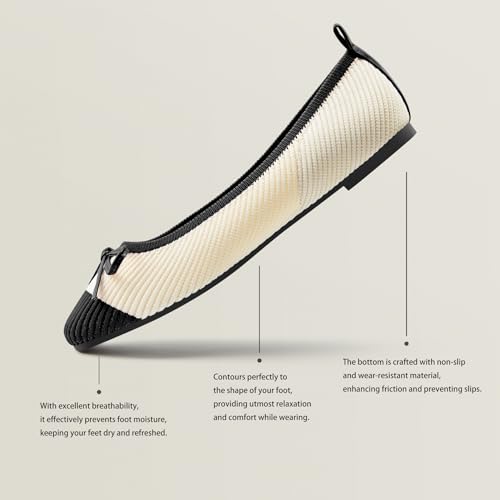 Ballet Flats for Women | Knit Square Toe Slip on Flats | Two-Tone Bowknot Shoes3