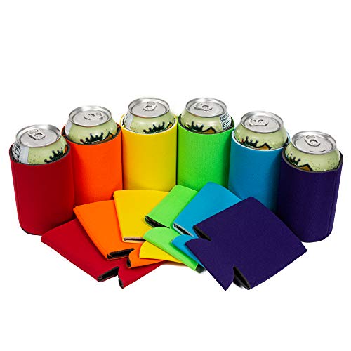 QualityPerfection - 12 Multi Beer Blank Can Coolers Sleeves - 12 oz Soft Drink,Economy Bulk,Collapsible Insulator - Perfect 4 BBQ,Weddings,Parties(Set of 12-6 Colors with a box)
