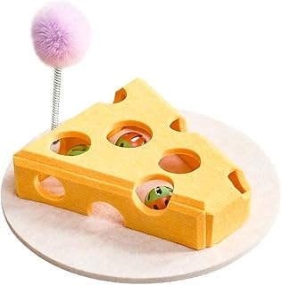 Interactive Cat Maze Puzzle Feeder - Cheese Shape Felt Toy with 3 Jingle Balls & Spring Teaser | Mental Stimulation & Slow Feeding Fun for Indoor Cats