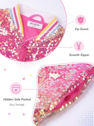 Image of WELAKEN Unicorn Sequin Jacket for Girls Kids Toddler Sparkle Zipper Bomber Jacket with Pockets
