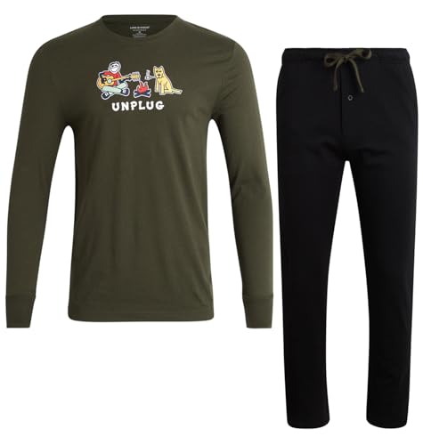 Life is Good Men's Sleep Sets - 2 Piece Cozy Long Sleeve Sleep Shirt and Soft Lounge Pants - Men's Pajama Set Gift Box (S-XL)