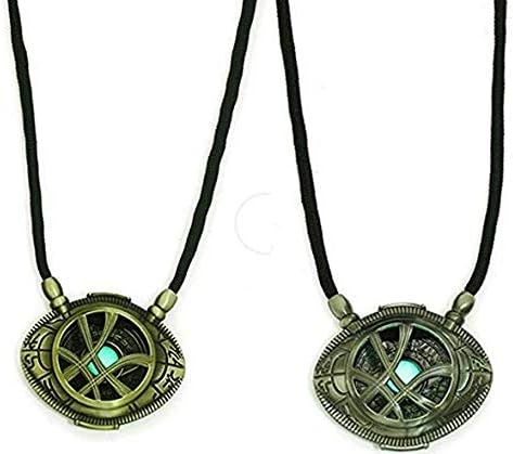 2 Piece New Dr Strange Necklace Eye of Agamotto Costume Prop Stone Pendant Glow in The Dark Gift for Christmas, Valentine's Day, Anniversary, Birthday, Date
