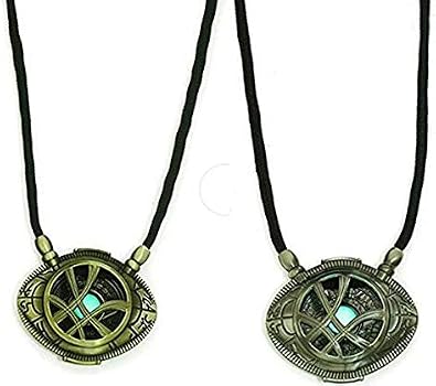 HUAWELL 2 Piece New Dr Strange Necklace Eye of Agamotto Costume Prop Stone Pendant Glow in The Dark Gift for Christmas, Valentines Day, Anniversary, Birthday, Date