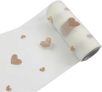 Heart Glitter Tulle Rolls 6 inch x 10 Yards 30 feet White for Table Runner Chair Sash Bow Pet Tutu Skirt Sewing Crafting Fabric Wedding Birthday Gift Ribbon Love White Gold