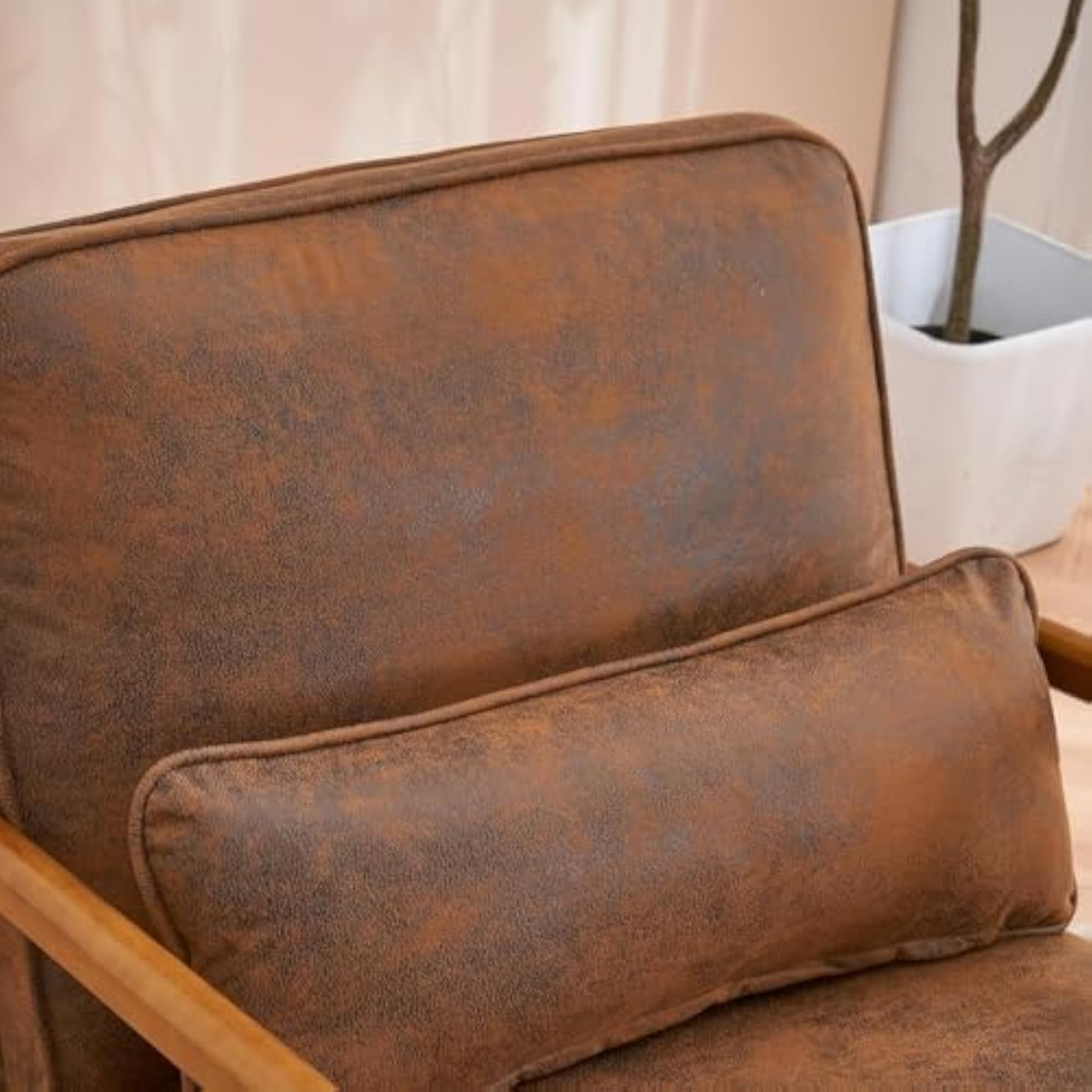 Mid Century Modern Beige Corduroy Accent Chair
