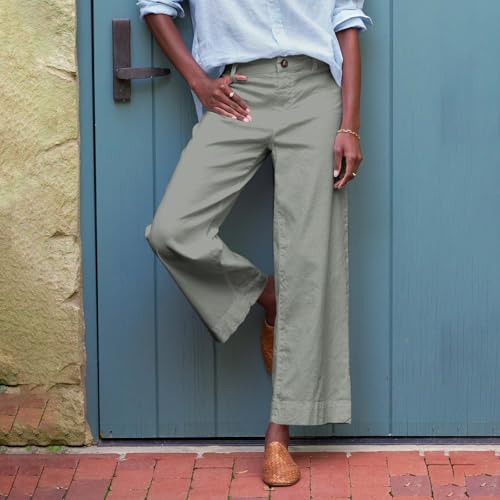 Cropped Linen Pants Women Wide Leg Casual Baggy Linen Beach Pants High Waisted Gauze Work Pant Bootcut Crop Trousers3