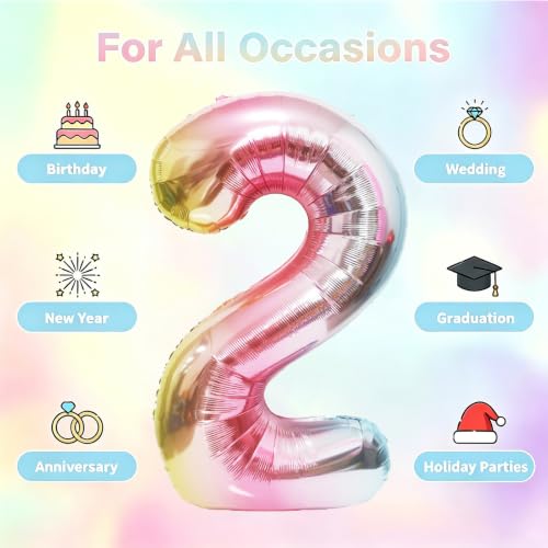 Image of Rainbow Number Balloons Birthday Balloons - Giant Number 2 Balloon 40 inch, Numbers Balloon Birthday Decorations, Rainbow Party Supplies for Baby Shower