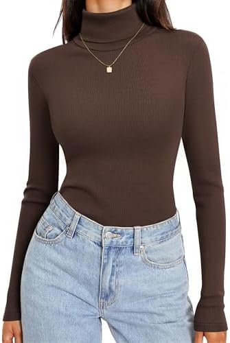 Totatuit Damen Rollkragenpullover Gerippt Slim Fit Herbst Winter | Einfarbiges Langarmshirt, elegantes Basic Oberteil, 92 % Viskose 8 % Elasthan, Casual Stil