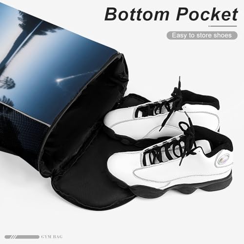 Small Gym Bag Mirror Lake Meteor Printed Drawstring Gym Bag for Men Lightweight Waterproof Drawstring Backpack for Women with Shoe Compartment for Travel Tourism Work And Fitness4