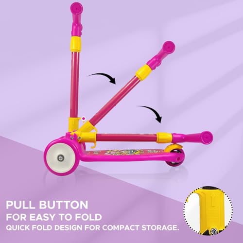Image of NHR Smart Kick Scooter for Kids, 4 Adjustable Height Scooter, Foldable & Attractive PU Wheels with Rare Brakes for Kids Age Upto 2+ Years (NHR Scooter 009P Non LED Pink)