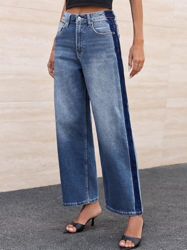 Cicy Bell Womens Wide Leg Jeans Casual Loose High Waisted Color Block Vintage Baggy Denim Pants3