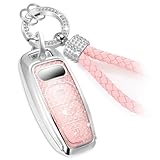 Coverforkey for Audi Key Fob Cover with Fashion Braided Keychain, Enchanting Diamond Patterns Soft Case for Audi A3 A6-A8 E-Tron S3 RS6-7 SQ7-8 (Pink, D)