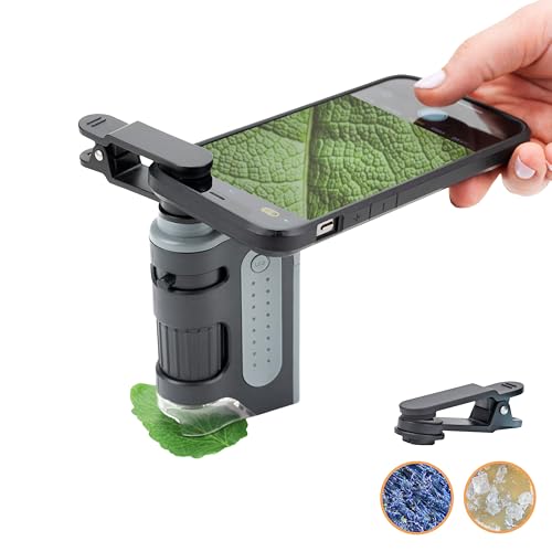 Image of Carson MicroBrite Pro Kit with Pocket Microscope & Smartphone Adapter Clip | Science Kit with 60x-120x LED Lighted Pocket Microscope and Smartphone Adapter For Digiscoping - Set of 4 (MM-350MU)