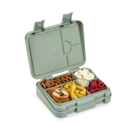 nouka Grand Bento Box | Easy to open latches | Spill Proof Design | 6-Compartment Removable Tray | Moss