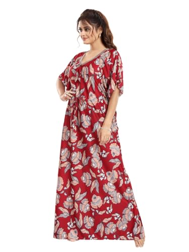 Image of Kaftan Printed Cotton Maxi Dress /Nighty /Nightdress for Ladies /Girls /Women | Free Size