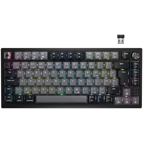 CORSAIR K65 PLUS WIRELESS 75% RGB Hot-Swappable Mechanical Gaming Keyboard – Pre-Lubricated CORSAIR MLX Red Linear Switches – Top Mounted – Dual-Layer Sound Dampening – PBT Keycaps – QWERTY UK – Black