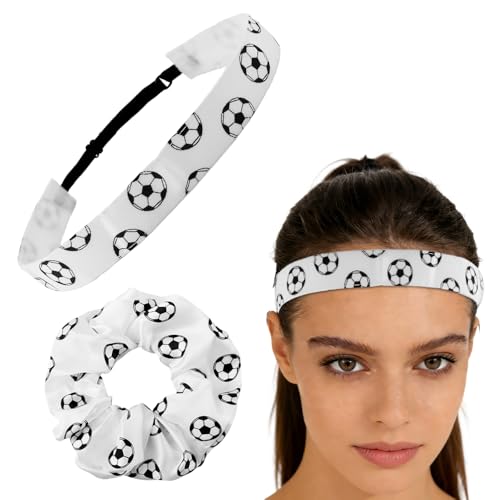Soccer Headband Scrunchies for Girl Soccer Hair Bands Ties Scrunchie Gifts for Sport Player Fan Lover Non Slip Adjustable Head Band Hair Decor Decoration for Sport Football Party Favors 3 PCS