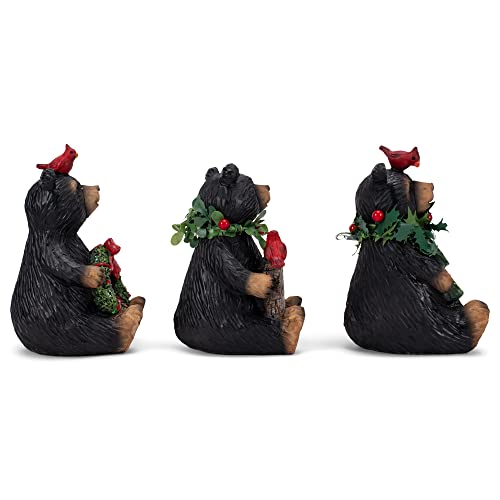 Transpac Peace Bear Black And Green 6 Inch Resin Christmas Figurines Set Of 3 #TOP3