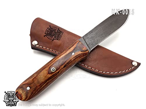Shiny Crafts | Handmade Forged Knife,Fixed Blade Knife,Full Tang Skinner Knife,Hunting Knife,Bushcraft Knife,D2 Core 1080 Steel Knife,San Mai Pattern,Bowie Knife,Camping Knife,Damascus Knife,Knife With Wood / G10 Handle,Premium Leather Sheath Included #TOP2