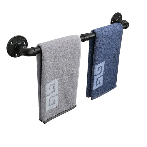 NearMoon Industrial Pipe Towel Bar Heavy Duty Bathroom Hardware Towel Holder Accessory Wall Mounted DIY Rustic Iron Bathroom Towel Rack Holder (18 Inch Black)