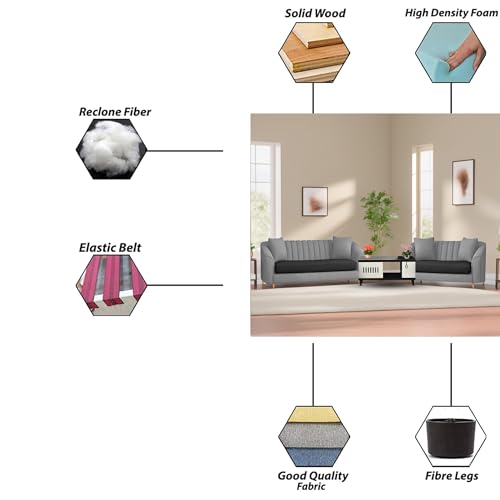 Image of Doraldo 3 + 2 Seater Sofa Set for Living Room (Black Grey) Premium Fabric Sofa