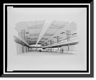Historic Framed Print, [Sarasota-Bradenton Airport, Sarasota, Florida (project). Interior perspective rendering], 17-7/8" x 21-7/8"