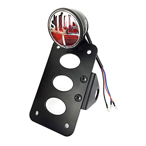 12V STOP Tail Brake Light 12V Motorcycle License Plate Bracket Side Mount Cruiser Chopper Cafe Racer Old School