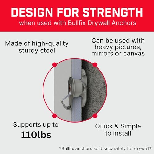 Image of Bullfix Hook - Heavy Duty Picture Hooks, Plasterboard Fixings, 10 Pack