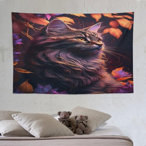 Tenture murale chat PAZZK en tissu fluide pour une tapisserie pour salon élégante