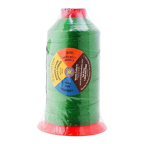 Mandala Crafts Size 277 840D T270 Bonded Nylon Thread - Green 800 YDs Tex 270 Heavy Duty Sewing Threads for Leather, Jeans, Weaving, Outdoor Marine Upholstery