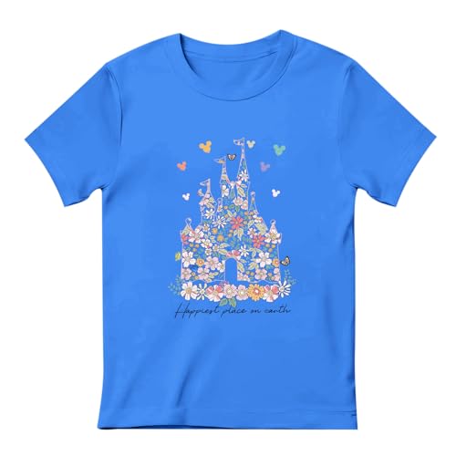 Image of Floral Castle Shirts for Girls Graphic Cute Tshirt Kids Toddler Flower Holiday Shirt Vacation Trip Tee Tops