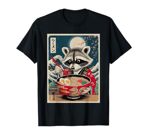 Funny Raccoon Eating Ramen Japanese Noodles Racoon Anime T-Shirt