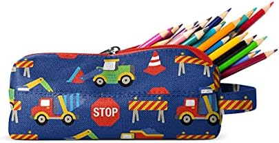 Simple Modern Pencil Case, Pouch, Box for School | Kids Durable Bag Organizer for Office, Makeup and Travel Supplies| Polyester Zip Pouch | Hudson Collection | Under Construction