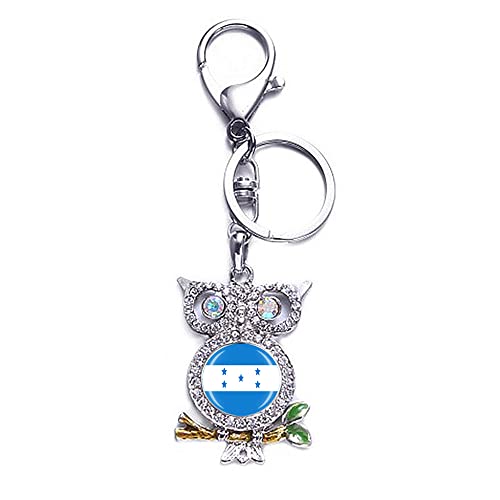 Porte-clés 3D en métal en forme de hibou avec drapeau du Honduras - Décoration de sac - Pour homme et femme