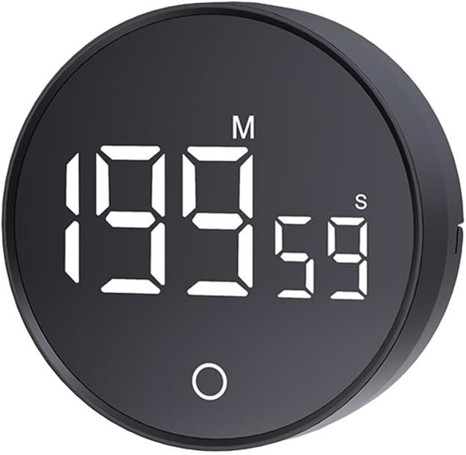 Temporizador magnético com visor LED grande, cronômetro de contagem regressiva de 199 minutos, 3 níveis de volume e brilho, cozimento preto, estudo (preto)