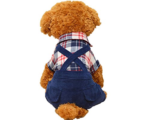 S-Lifeeling Pet Clothing Jumpsuit Cute Handsome Dog Costume Fashion T-Shirt Dog Cat Clothes Outfits Indoor Grid Objects Blouse On Collocation