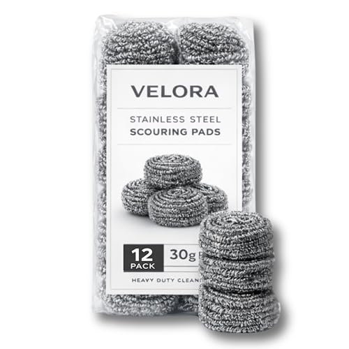 Stainless Steel Scouring Pads - 12 Pack - Steel Wool Scrubbers for Pots, Pans, Dishes & Grills