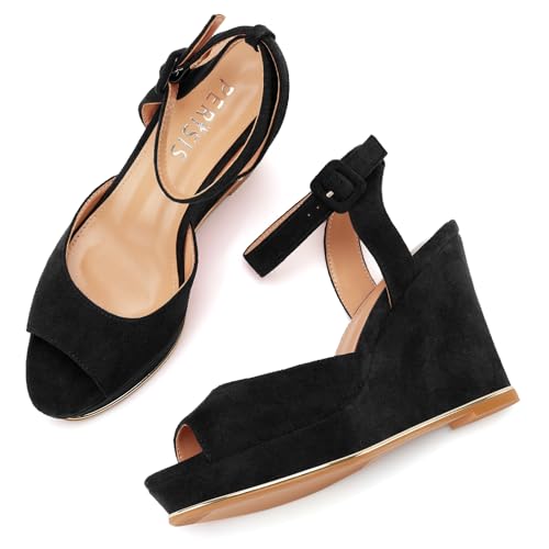 Image of Women's Dressy Platform Wedge Sandals Gold Wedges Peep Toe Patent High Heels Slingback Heeled Comfortable Ankle Strap Shoes