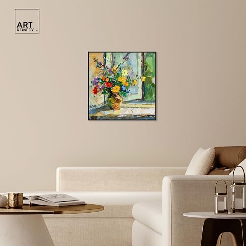 Art Remedy Vase By The Window Framed Impressionism 1 Piece Canvas Wall Art/Monet And Van Gogh Inspired Art, 31" x 31", Black Frame by Art Remedy - Used condition - Image 2