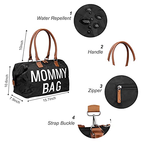 Printe Diaper Bag Tote, Mommy Bag For Hospital, Large Capacity Waterproof Baby Bag For Mom Travel, Hospital Bag For Labor And Delivery With Pouches And Straps, Black Camo #TOP2