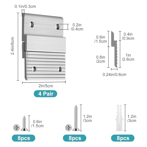 Image of EEEKit French Cleat Picture Hangers, 4 Pairs 2 Inch Aluminum Z Bar Mounting Kit, Interlocking Z Clips Wall Brackets for Hanging Mirrors, Frames, Artwork, Shelf, Whiteboard