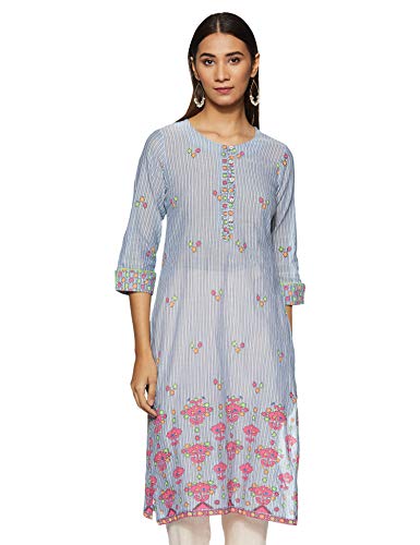Image of Rangriti Blue Cotton Straight Kurta