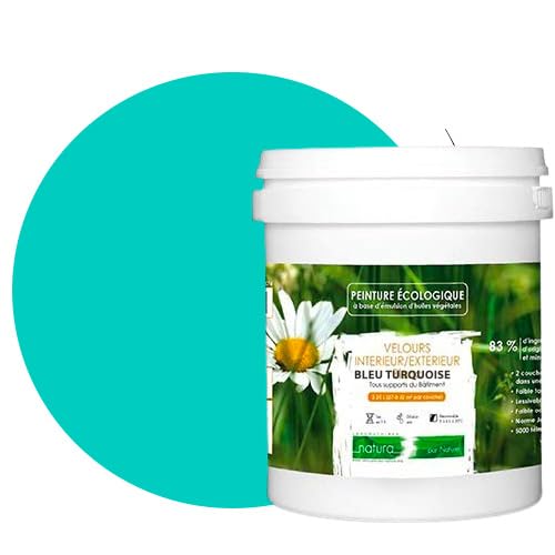 BOX DECO COULEURS Pintura natural ecológica interior exterior con aspecto terciopelo Natura – 1 l/13 m² [Clase energética A+], azul turquesa