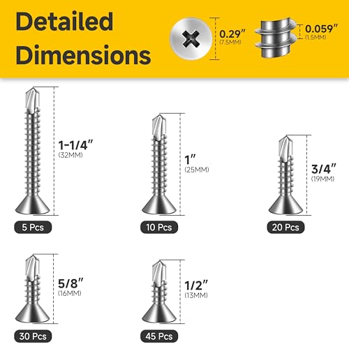 Kit de 110 Tornillos Autorroscantes de Acero Inoxidable #8 con Cabeza Plana miniatura 2