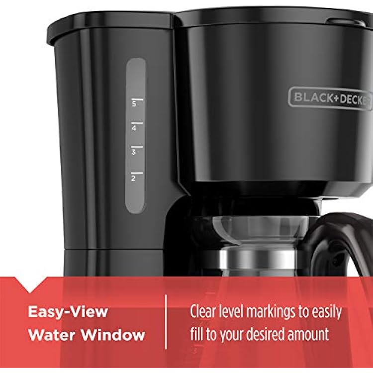BLACK+DECKER 5-Cup Coffee Maker with On/Off Switch, Sneak-A-Cup Feature, and Easy-View Water Window, Black