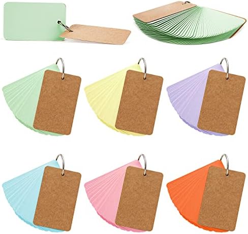 JANMIN 300pcs Index Cards Sturdy Cards, 6 Colors Kraft Paper Binder Ring Flash Card Memo Scratch Pads, Bookmark, DIY Greeting Card, Note Card