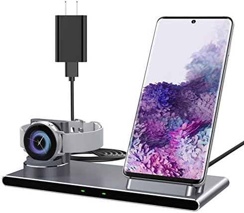 Yootech 2 in 1 Metal Wireless Charger, 10W Max Wireless Charging Stand with Quick Adapter, Compatible with Galaxy Watch 42mm/46mm/Active2/1,Gear S3/S2/Sport,Galaxy S20/S10/S9/S8/Note10[Not for iWatch]