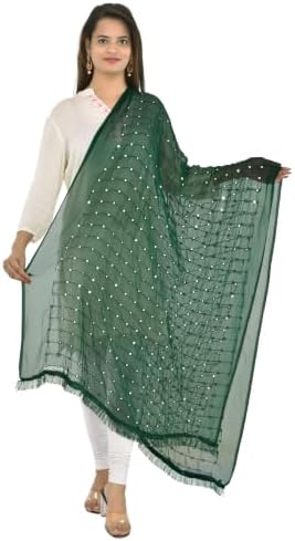 YOUTHQUAKE Plastic Mirror Work Embroidered Chiffon Dupatta for Womens & Girls