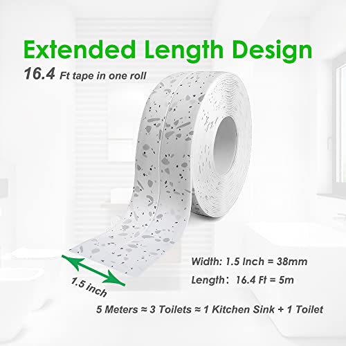 Kitchen & Bath Tape Caulk Strip 16.4FT*1.5Inch PVC Self Adhesive Waterproof Caulking Sealing Tape, Decorative Sealant Trim for Kitchen Sink Toilet Bathroom Shower and Bathtub (Granite5M) - Thumbnail 2